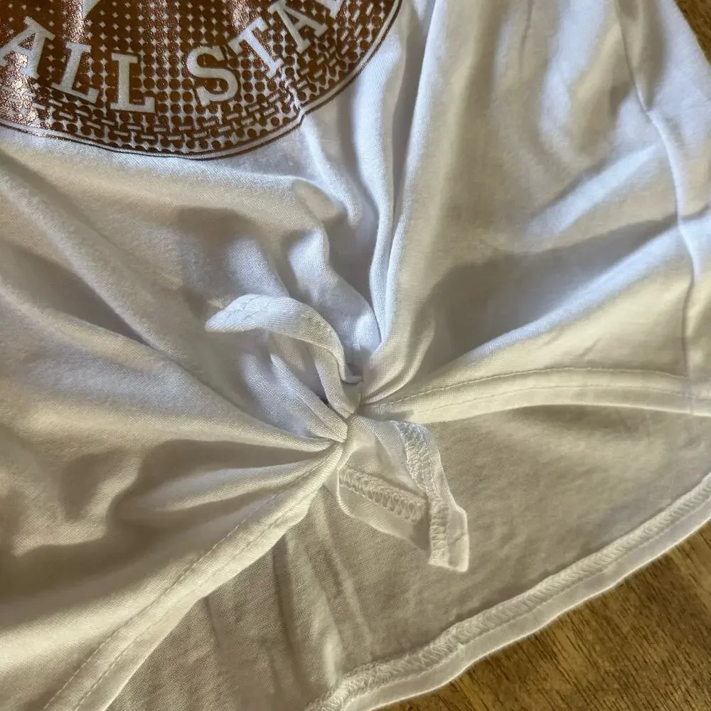 Converse All Star Metallic Logo Tie Front Top Girls M 10/12 White Long Sleeve